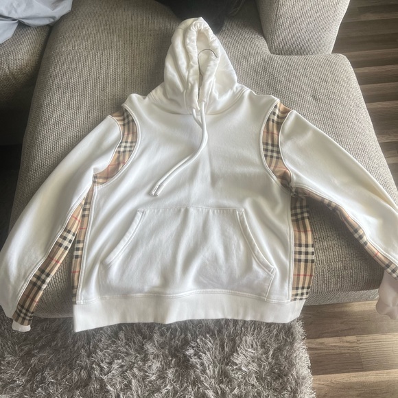 White Hoodie with Plaid Accents